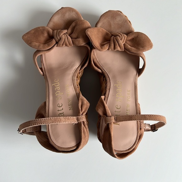 Kate Spade patio platform wedges in nude suede size 7.5 wicker wrapped wedge - Picture 2 of 7